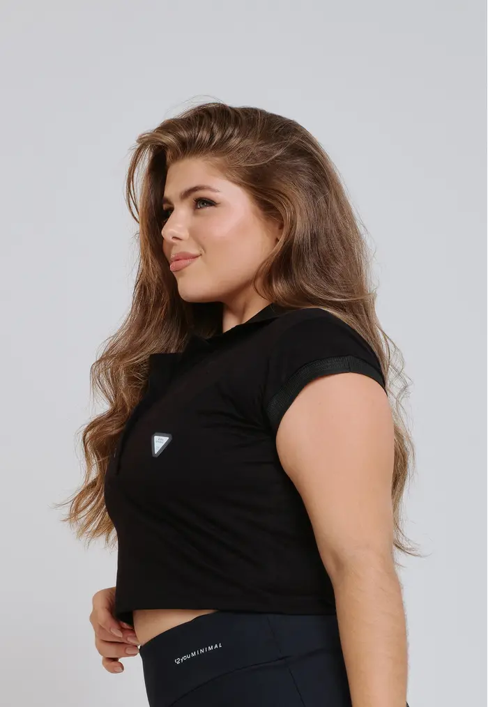 CAMISA POLO FEMININA 100% ALGODÃO TENISTA PRETO