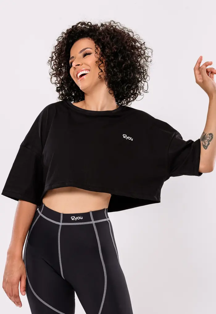CROPPED COM SILK 2YOU 100% ALGODÃO PRETO