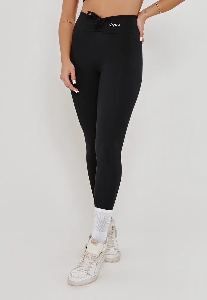 LEGGING CÓS FRANZIDO COM AMARRAÇÃO PRETO- POLIAMIDA FIO DUPLO