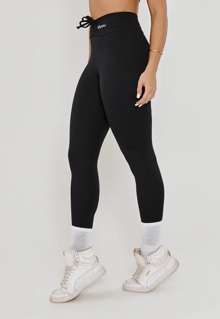 LEGGING CÓS FRANZIDO COM AMARRAÇÃO PRETO- POLIAMIDA FIO DUPLO