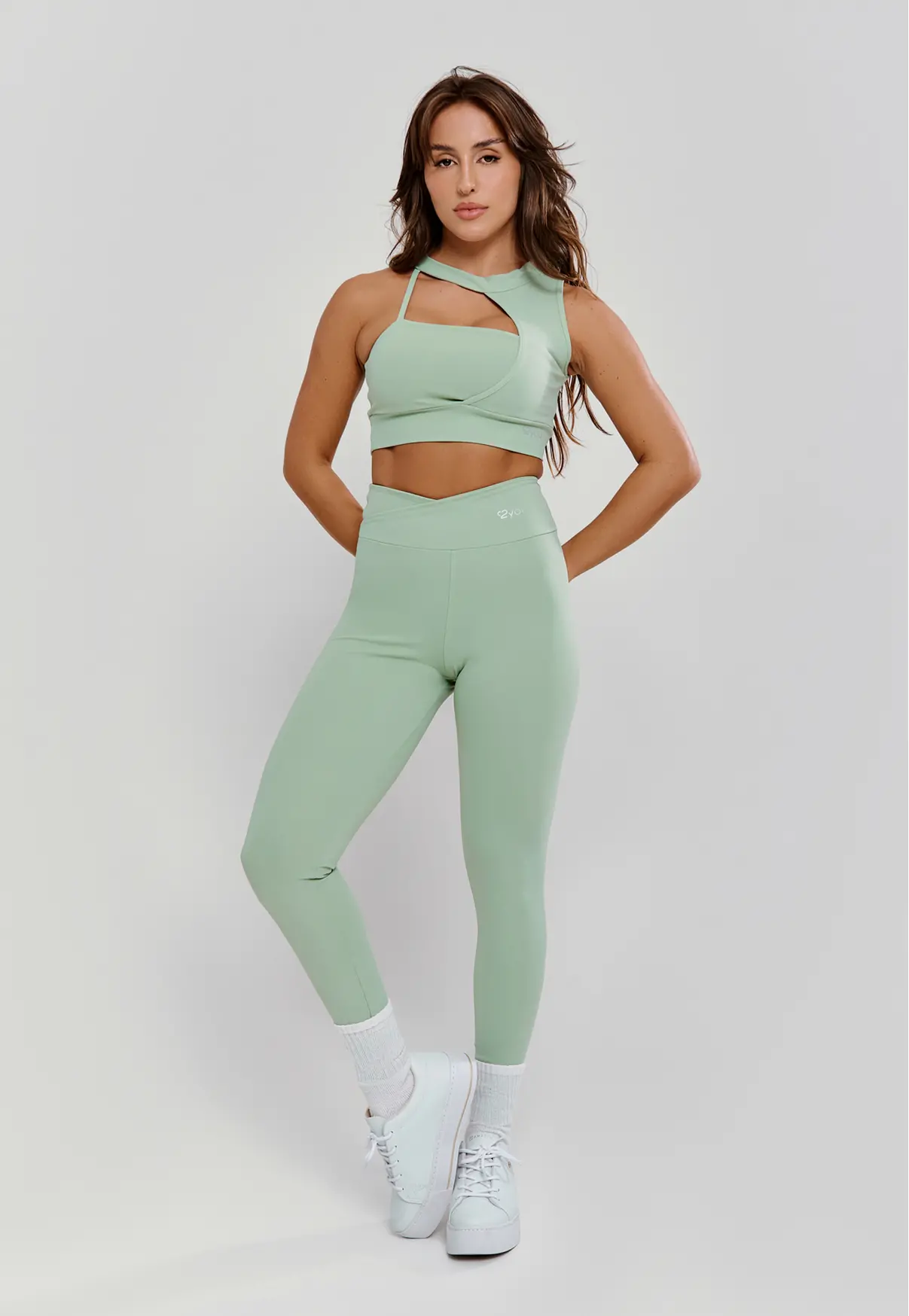 LEGGING CÓS CRUZADO VERDE ALOE - POLIAMIDA FIO DUPLO