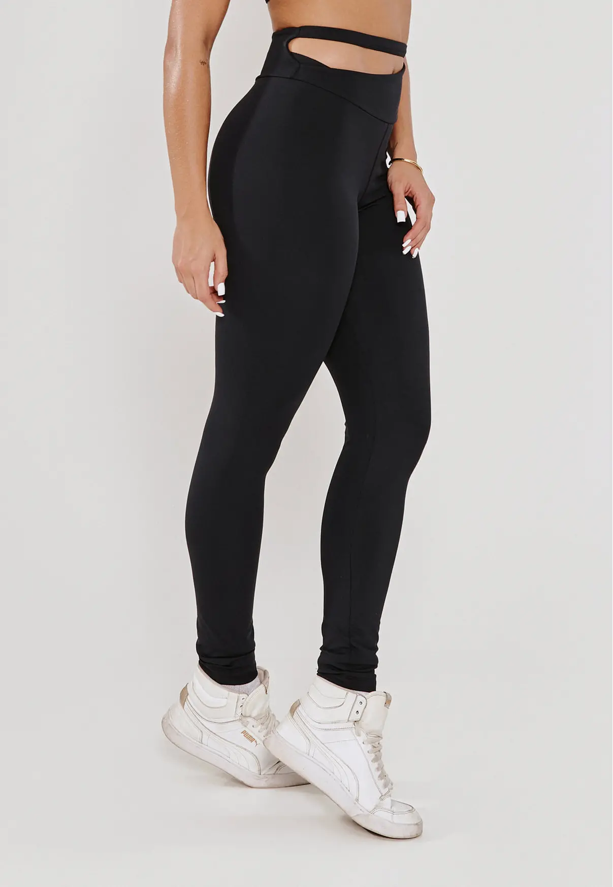 LEGGING CÓS ASSIMÉTRICO PRETO- POLIAMIDA FIO DUPLO