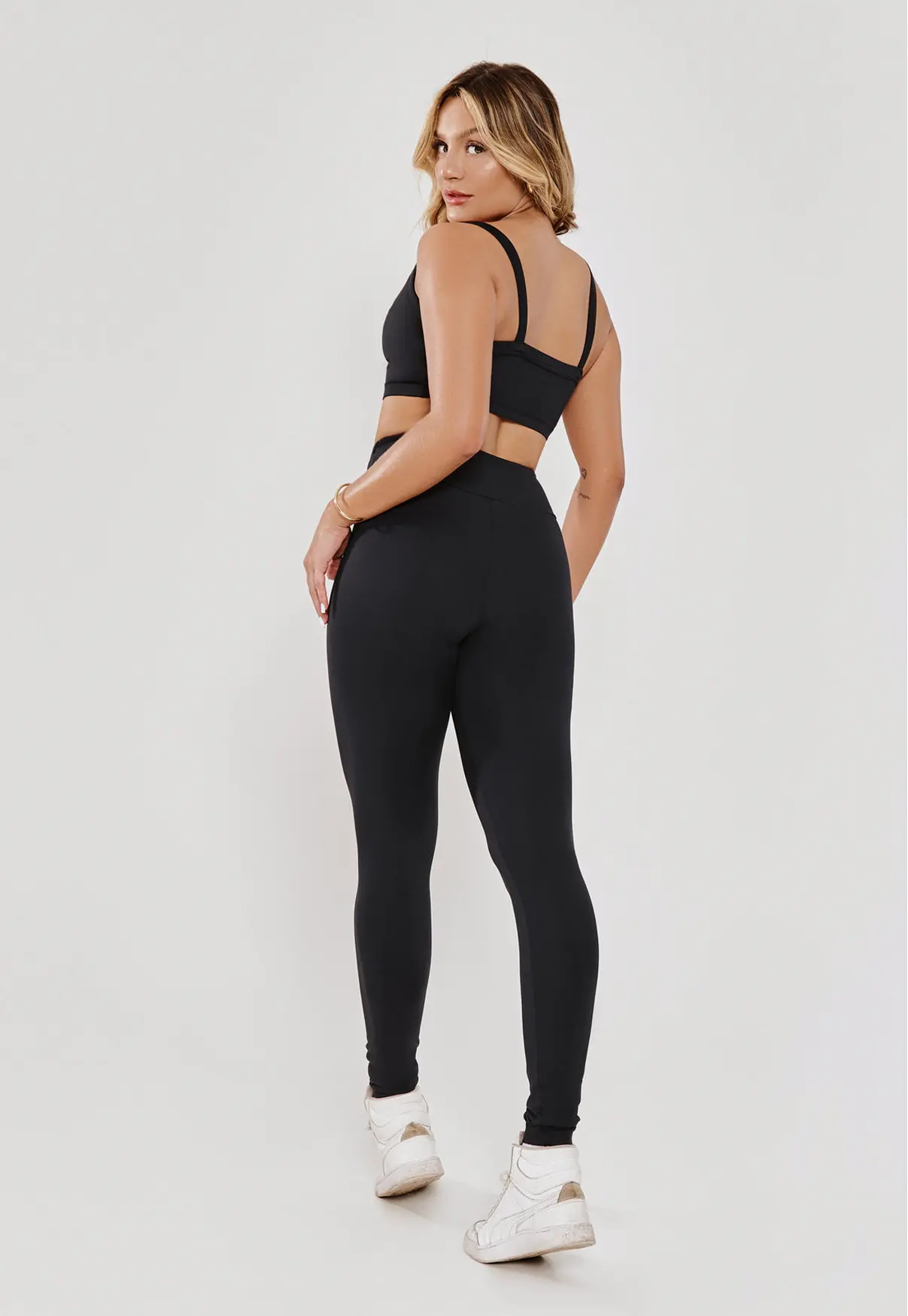 LEGGING CÓS ASSIMÉTRICO PRETO- POLIAMIDA FIO DUPLO