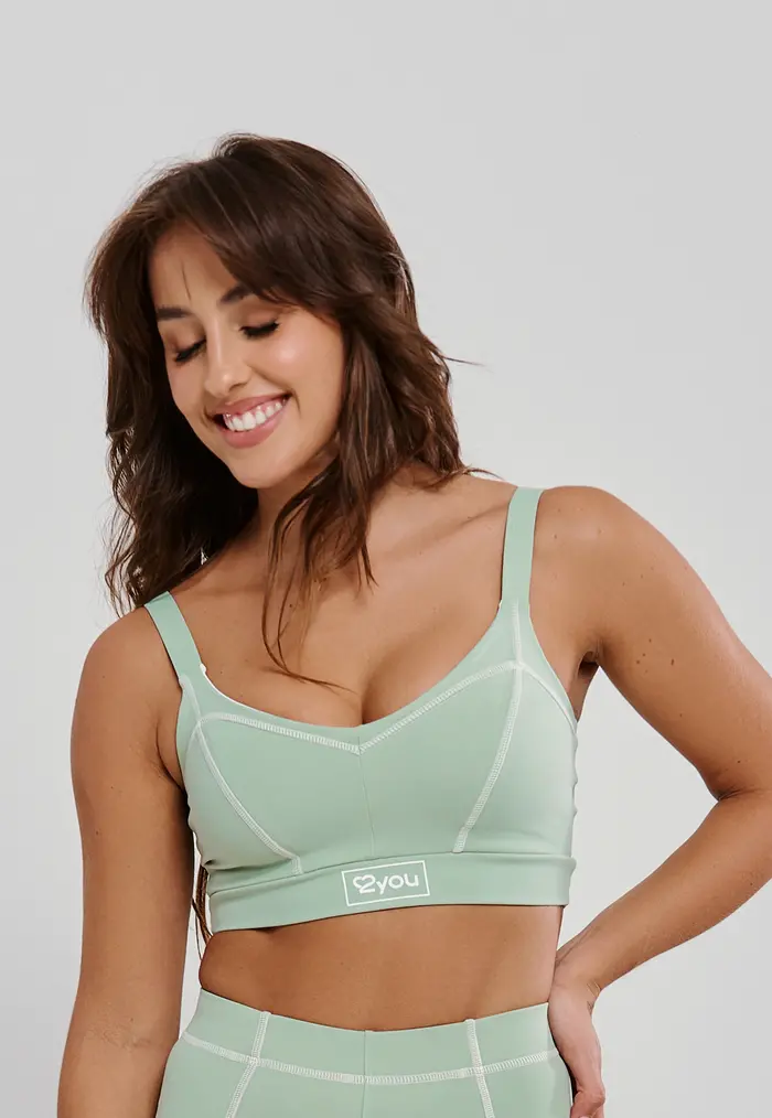 TOP FITNESS FEMININO COM PESPONTO E SILK POLIAMIDA - VERDE ALOE