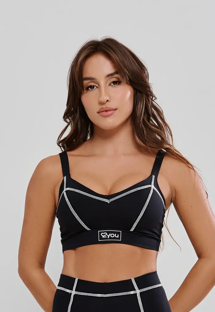 TOP FITNESS FEMININO COM PESPONTO E SILK POLIAMIDA - PRETO