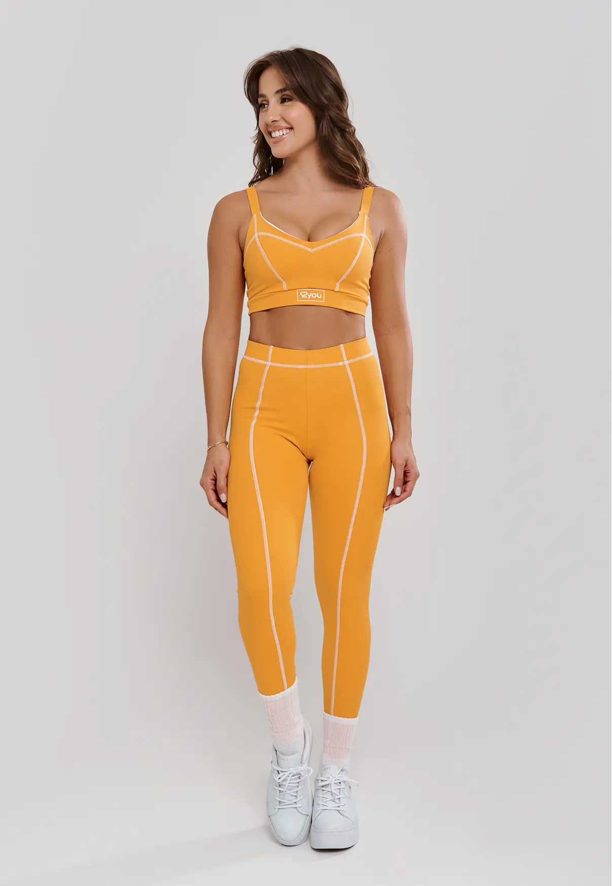 TOP FITNESS FEMININO COM PESPONTO E SILK POLIAMIDA - LARANJA AMBAR