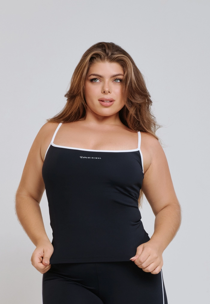 CAMISA DECOTE CANOA COM VIÉS PONTO DE LUZ POLIAMIDA PRETO